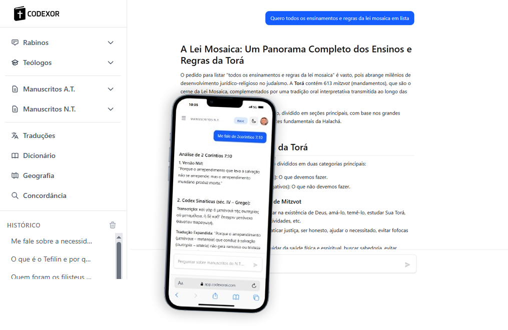Dashboard da plataforma Codexor